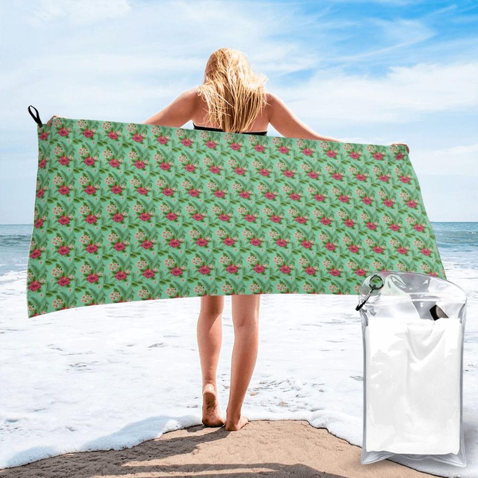 JBJGKHLP Hawaiian Tropical Leaves Flowers Print Quick Dry Portable Towel For Beach Camping Hiking Yoga Fitness Outdoor Adventures