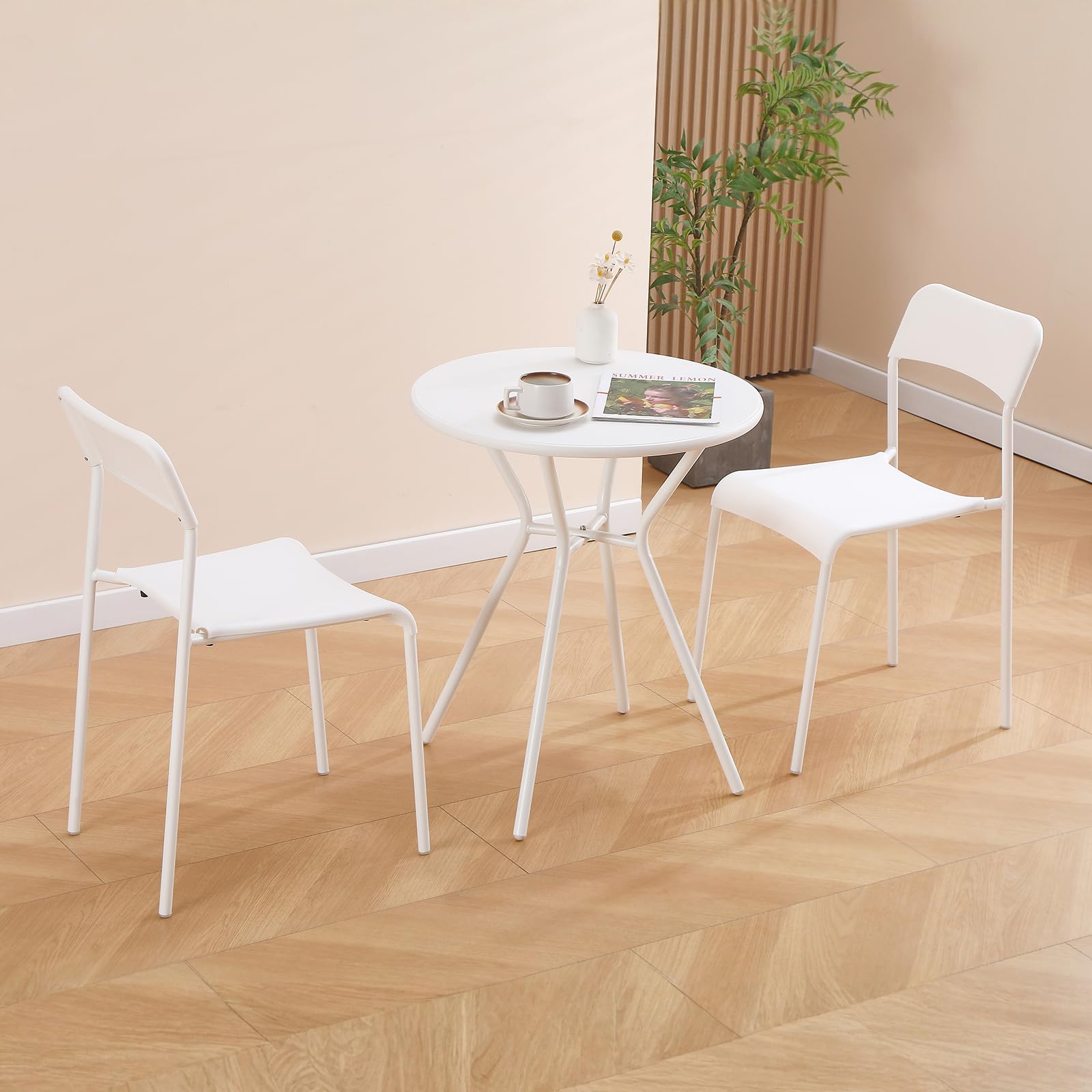 Ensemble Bistro Extérieur 2 Pers Table Métal 3 Pièces Blanc