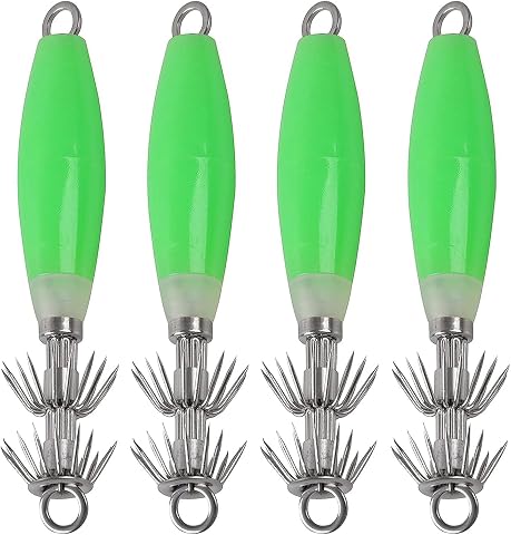 Luminous Squid Jig Hooks Fluorescent Fishing Lure Baits Luminous Cuttlefish Sleeve Jig Octopus Lures Set for Freshwater Saltwater Fishing