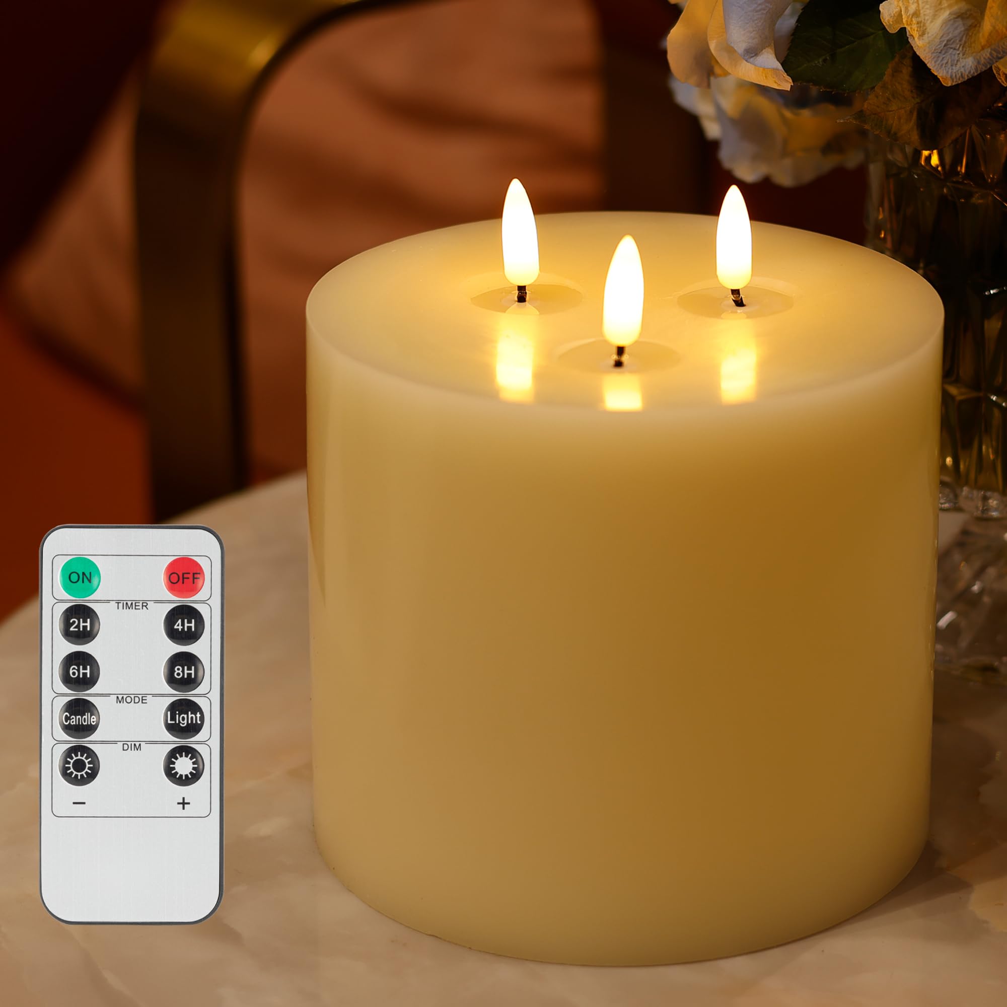 SEHNSY 3 Wick Extra Large Flameless Candles, 6