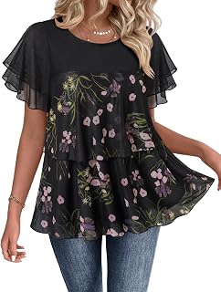 Bebonnie Womens Crew Neck Short Sleeve Summer Layers Blouses Dressy Casual Boho Tunic tops