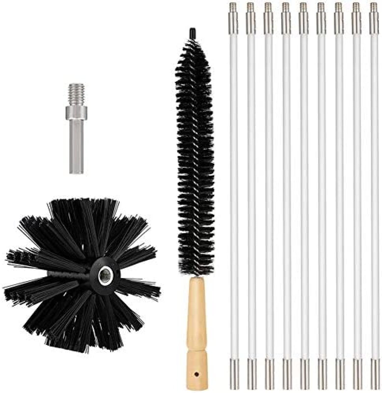 Kit sistema di pulizia camino rotante, kit spazzacamino, aste flessibili 9/18 da 410 mm, aste spazzacamino facile collegamento spazzola per camino per pulizia canna fumaria conduttura di drenaggio d