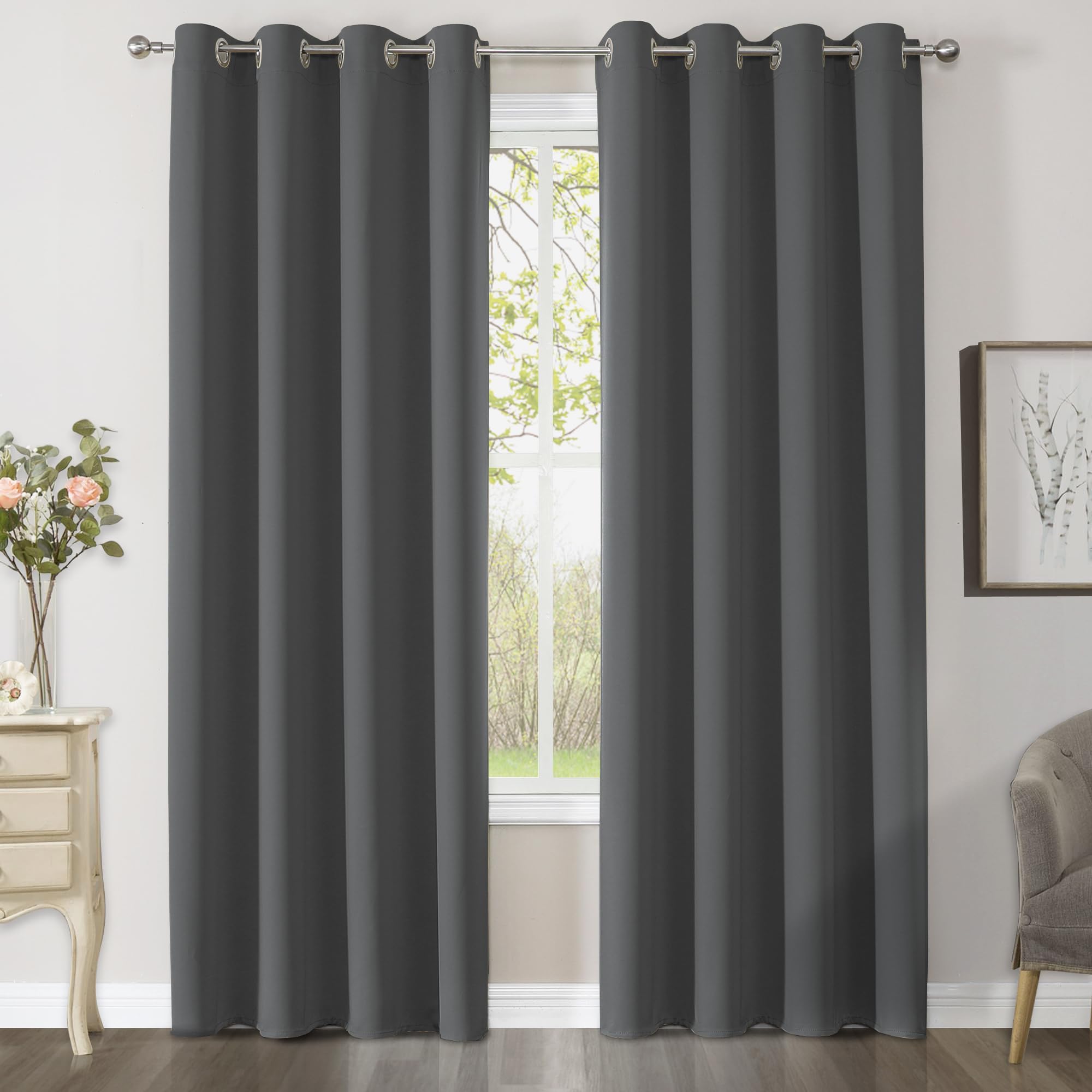 Dsrdrfg Multicolor-2 Gray Blackout Curtains For Living Room Darkening Thermal Insulated Eyelet Curtains For Bedroom Hotel Kitchen Window Curtains Drapes Home Décor 82X82in/210X210cm(Wxh) 2 Panels Set