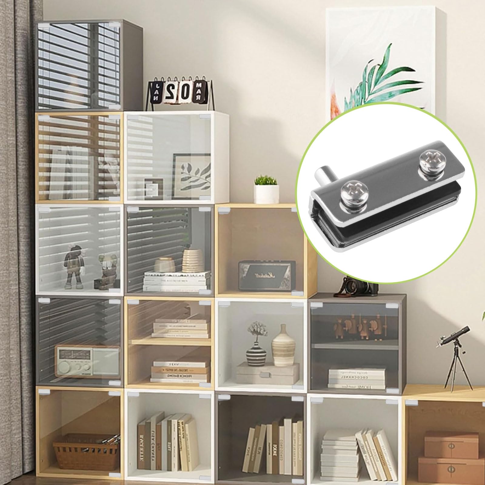 20 Paar/40 Stück rahmenlose Glastür-Schwenkscharniere Verstellbare Glas-Schranktür-Klammerscharniere Passend für 4-6 mm frei schwingendes Glas (Silber)