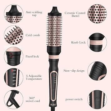 K&K 3-in-1 Thermal Brush Set, Ionic Heated Round Brush for Hair Volume