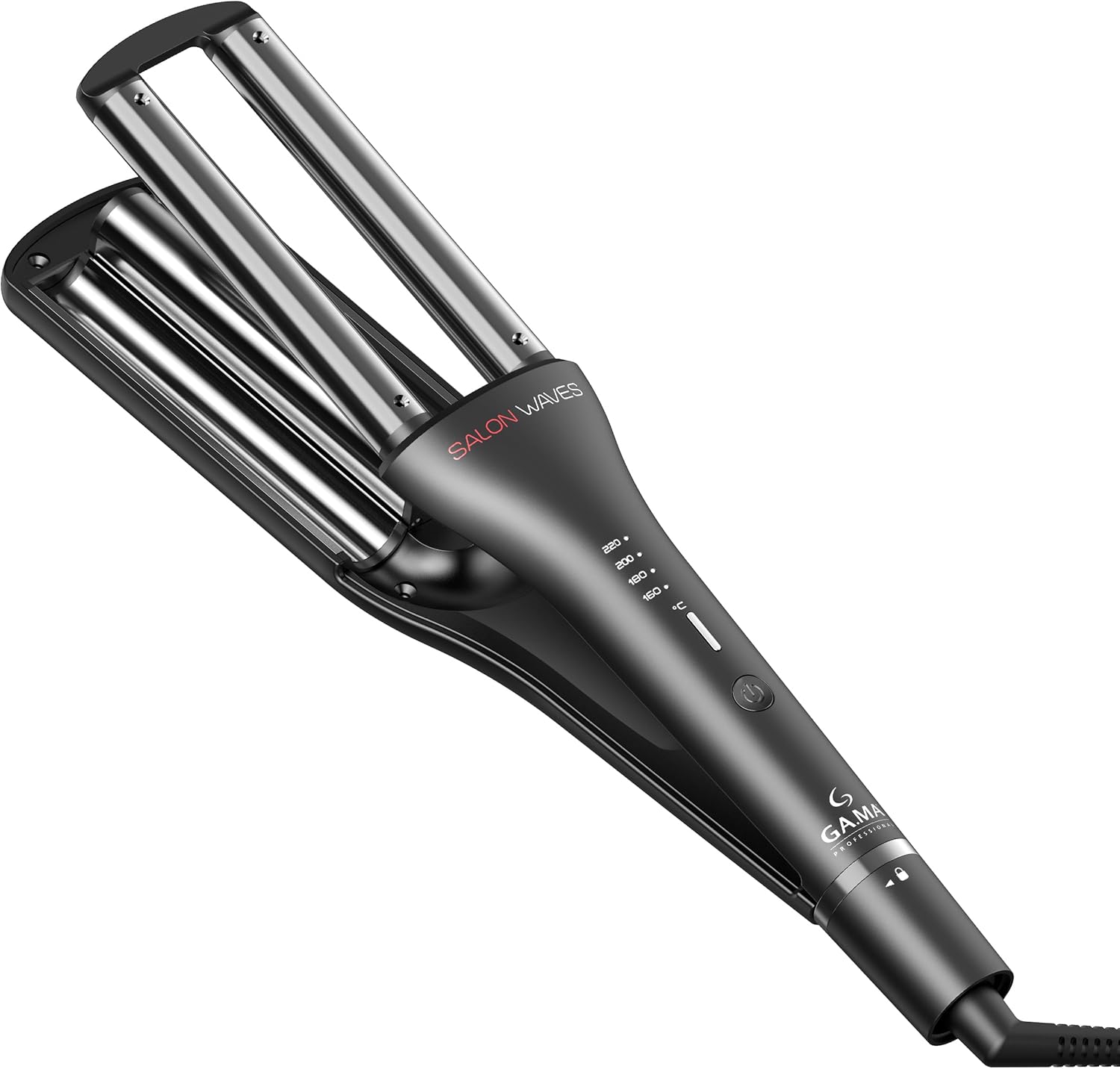 GA.MA Salon Waves LED Curling Iron, Adjustable 4‑Size Titanium Wave Barrels (0.67–0.98″), LED Display, Auto‑Off, Dual Voltage