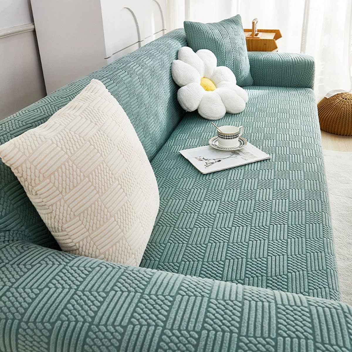Qqwbhj Q Sofa Cover Stretch 1 2 3 4 Seater Non Slip Couch Covers Anti Slip Thickened Sofa Slipcovers All-Inclusive Sofa Slipcover Polyester Spandex Furniture Protector(Size:4 Seater (235-300Cm),Color:q)