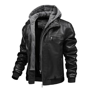 FTIMILD Jaqueta Masculina de Couro com Capuz Removível
