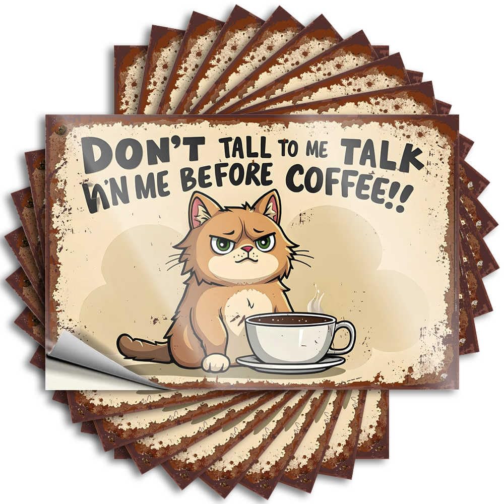 Beer Case Sticker | Grumpy Cat with Coffee: 'Don't Talk to Me Before Coffee!' Girly Durable Vinyl Sticker Easy Apply for Darts(6X9CM)