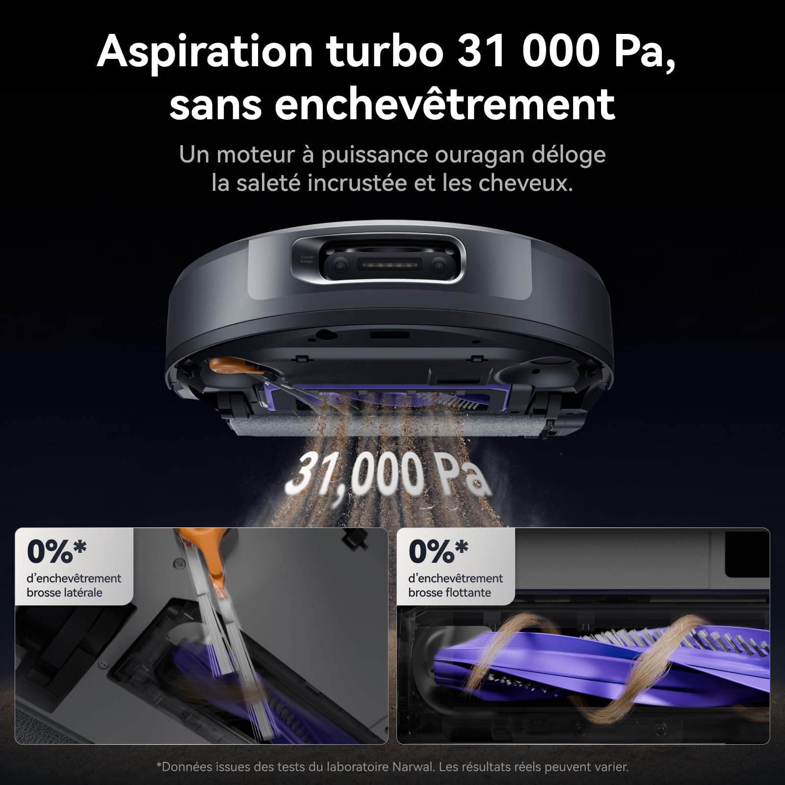 NARWAL Flow 2 Robot Aspirateur Laveur Tout-en-Un, Rouleau Laveur Allongé, Lavage FlowWash à 60 °C, Puissance d’Aspiration de 31 000 Pa, Technologie CarpetFocus™, Lavage de la Serpillière à 100 °C