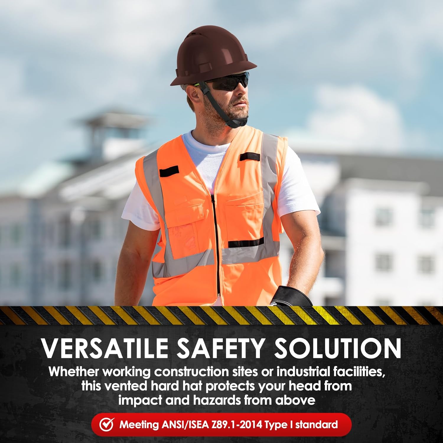 Zeluga HDPE Full Brim Hard Hat, Construction Safety Helmet with Vented Holes, 6 Point Adjustable Ratchet Suspension, ‎Meets ANSI/ISEA Z89.1