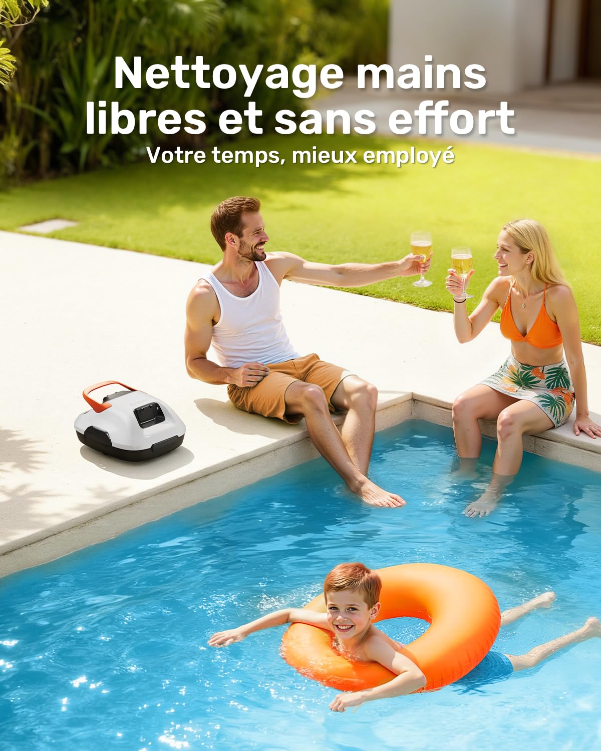 Gosvor Robot de Piscine Hors-Sol sans Fil – 90 Min d’Autonomie, Aspiration Puissante 6600 L/h, Nettoyage Automatique avec Stationnement Intelligent, pour Piscines Jusqu’à 80 m²