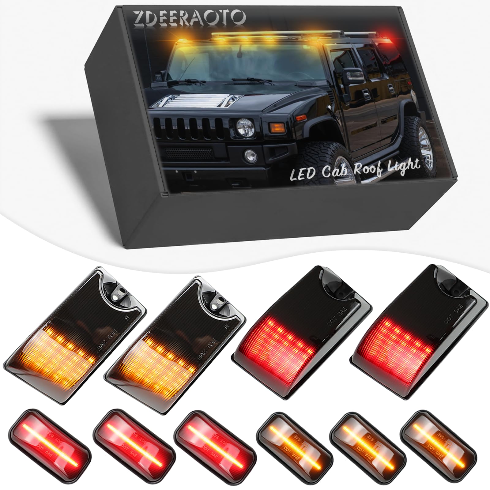 Photo 1 of Zdeeraoto d Lens LED Cab Roof Light Kit Replacement for Hummer H2 2003-2009 H2 SUT 2005-2009,Top Clearance Size Marker Lights Amber & Red LED Front Rear OE Halogen Lamps Replacement,10 PCs