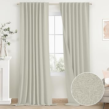 SimpleHome 100% Blackout Linen Cream Living Room Curtains 52W x 84L