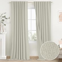 SimpleHome 100% Blackout Linen Cream Curtains 90 Inch Length,Farmhouse Back Tab Living Room Textured Rod Pocket Bedroom Curtains,2 Panels,52" W x 90" L