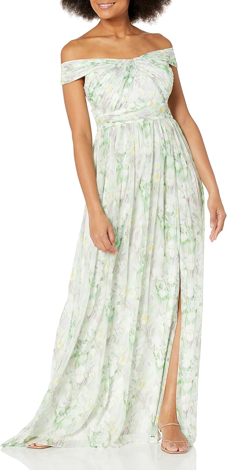 Adrianna Papell Womens Off Shoulder Chiffon Gown