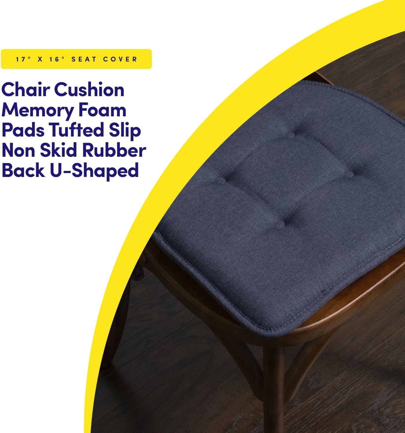Denim Blue Memory Foam U-Shaped Chair Cushions, 6 Pack