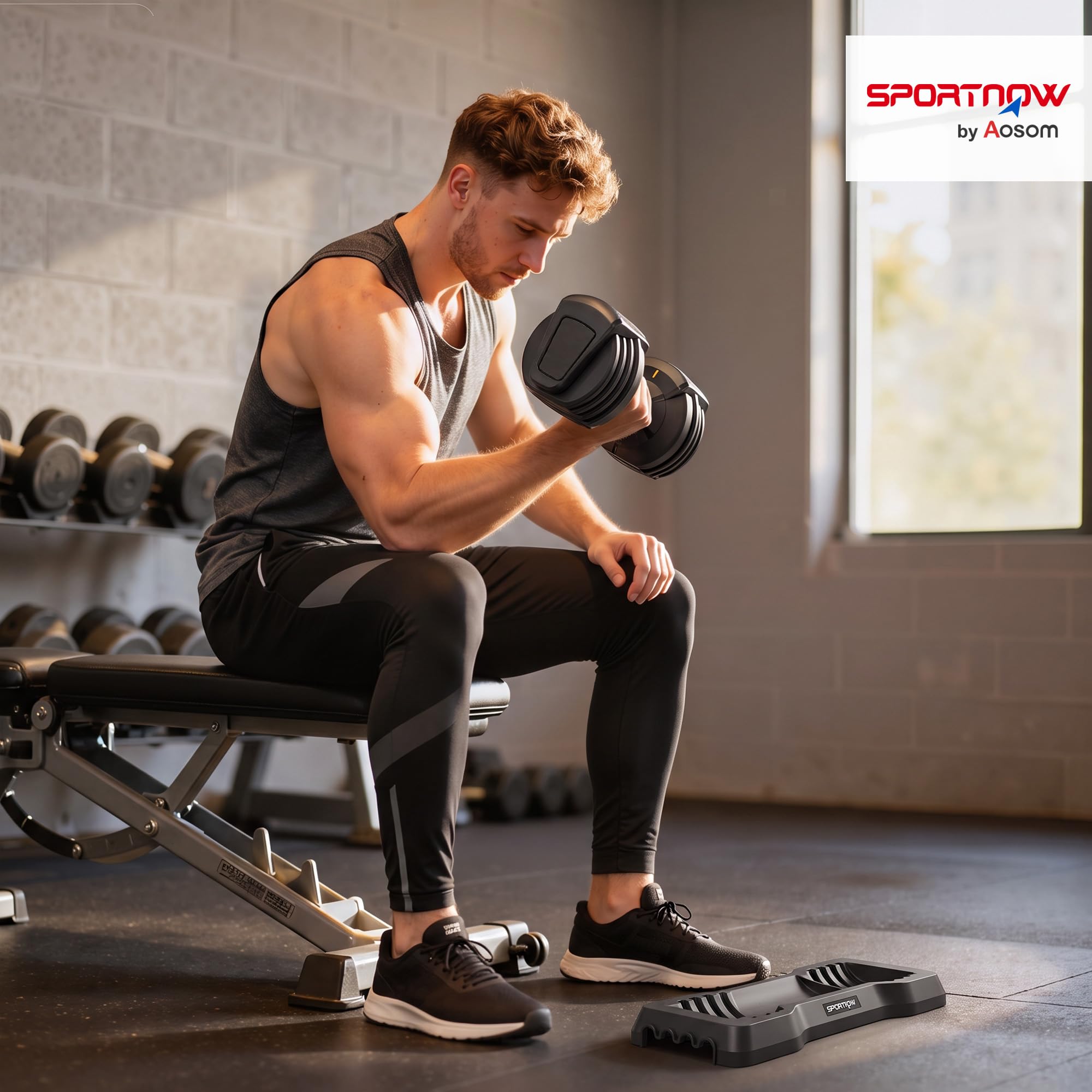SPORTNOW Mancuerna Ajustable 11 kg con 5 Niveles de Peso Ajuste Rápido