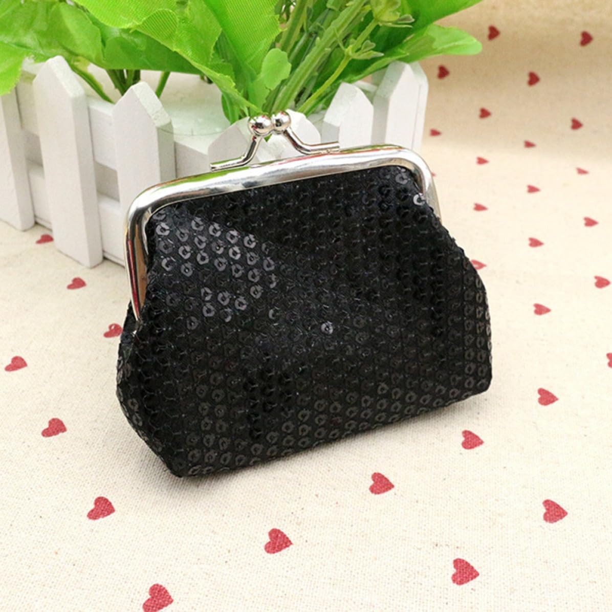 8pcs Sequin Coin Wallet with Creative Closure, Shining Polyester