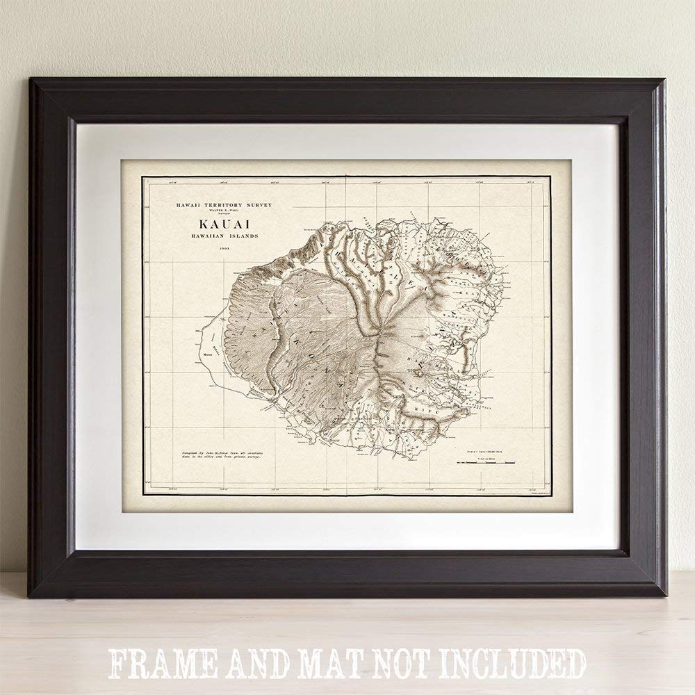 Amazon.com: Kauai Hawaii 1903 Map - 11x14 Unframed Art Print