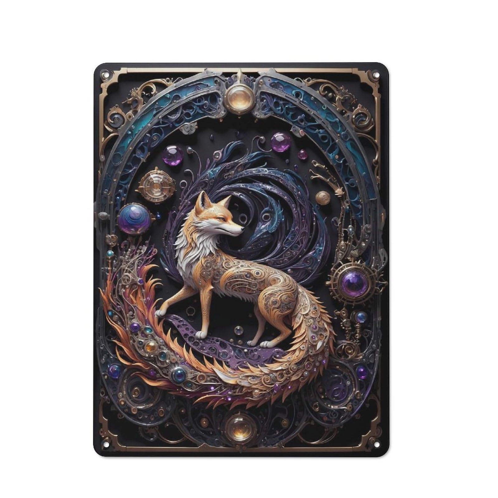 Steampunk Red Fox Art Deco Vintage Metal Sign 40x30cm, Retro Classic Pub Decor for Cafe, Pub, Workshop Or Home Bar