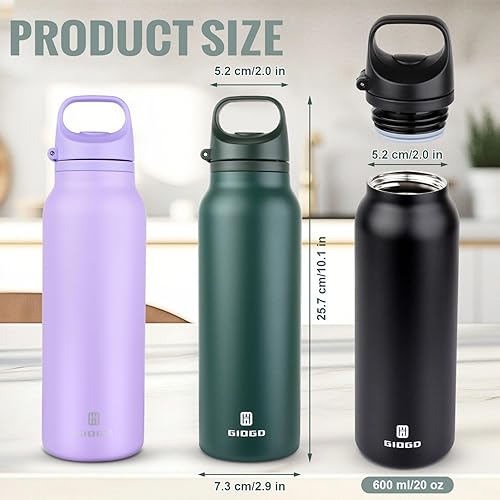 Miniatura 2 de Botella de agua térmica aislada con asa, botella de agua de acero inoxidable de 20 onzas, botella de agua de metal para bebidas calientes y frías