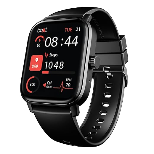 Boat Wave Call 3 Smartwatch 1.83” HD Display with Animated Watch Faces; BT Calling, Functional Crown, Multiple Sports Modes, IP68, HR, SpO2 Monitor, Smart Watches for Men & Women (Bold Black)