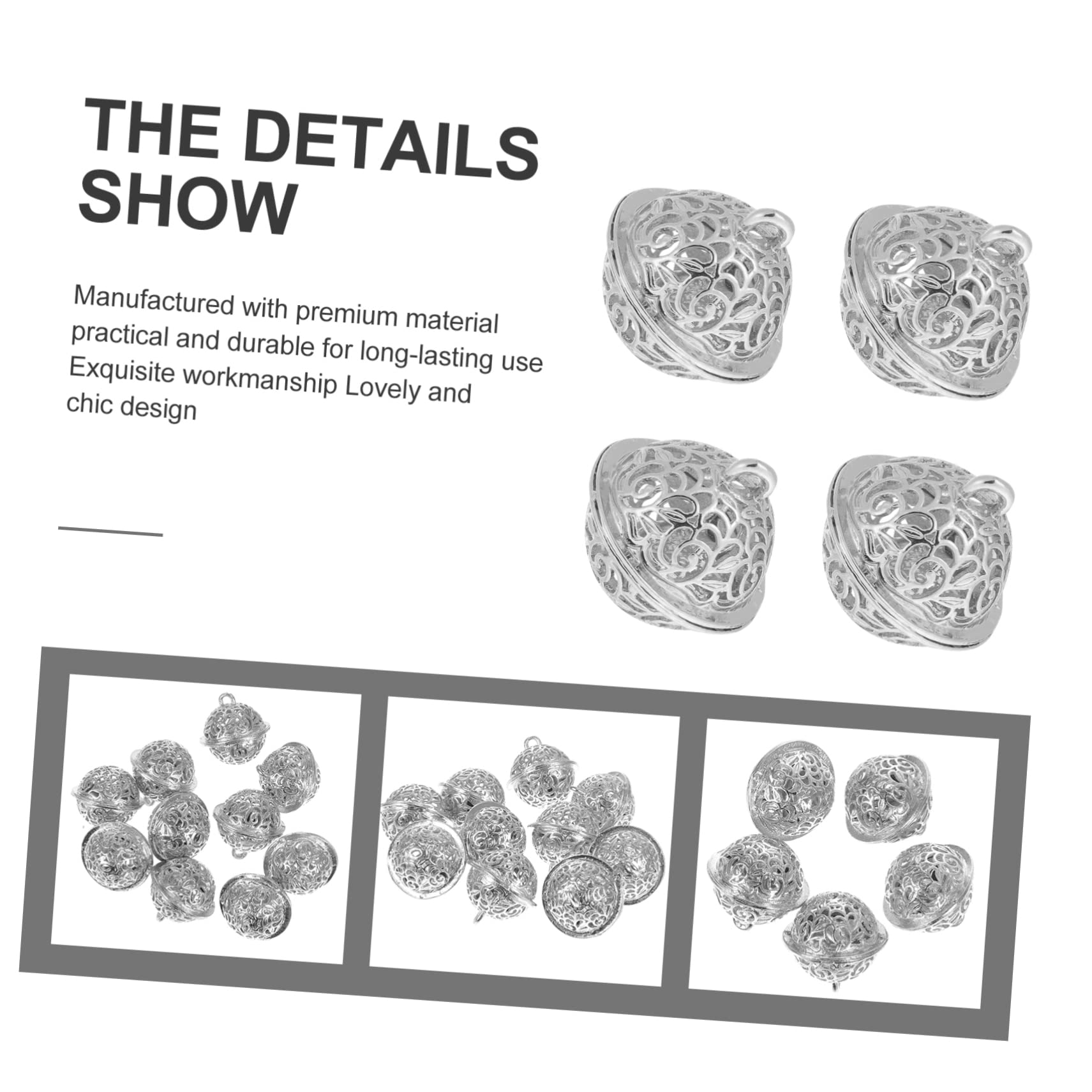 EXAOMBLE 10Pcs Tin Alloy Electroplated Hollow out Bells for DIY Crafts Lightweight Decorative Key Chain Unique Flower Design Finish for Christmas Tree Ornaments