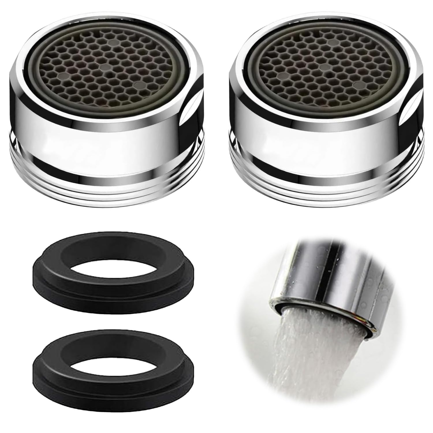 Tap Aerator, 2 Pack Brass Tap Spout Aerator with Gasket, Quick Fit Tap Filter Nozzle with Gasket, Faucet Filter Replacement Insert for Kitchen & Bathroom Mixer Tap for UK Taps (24MM)