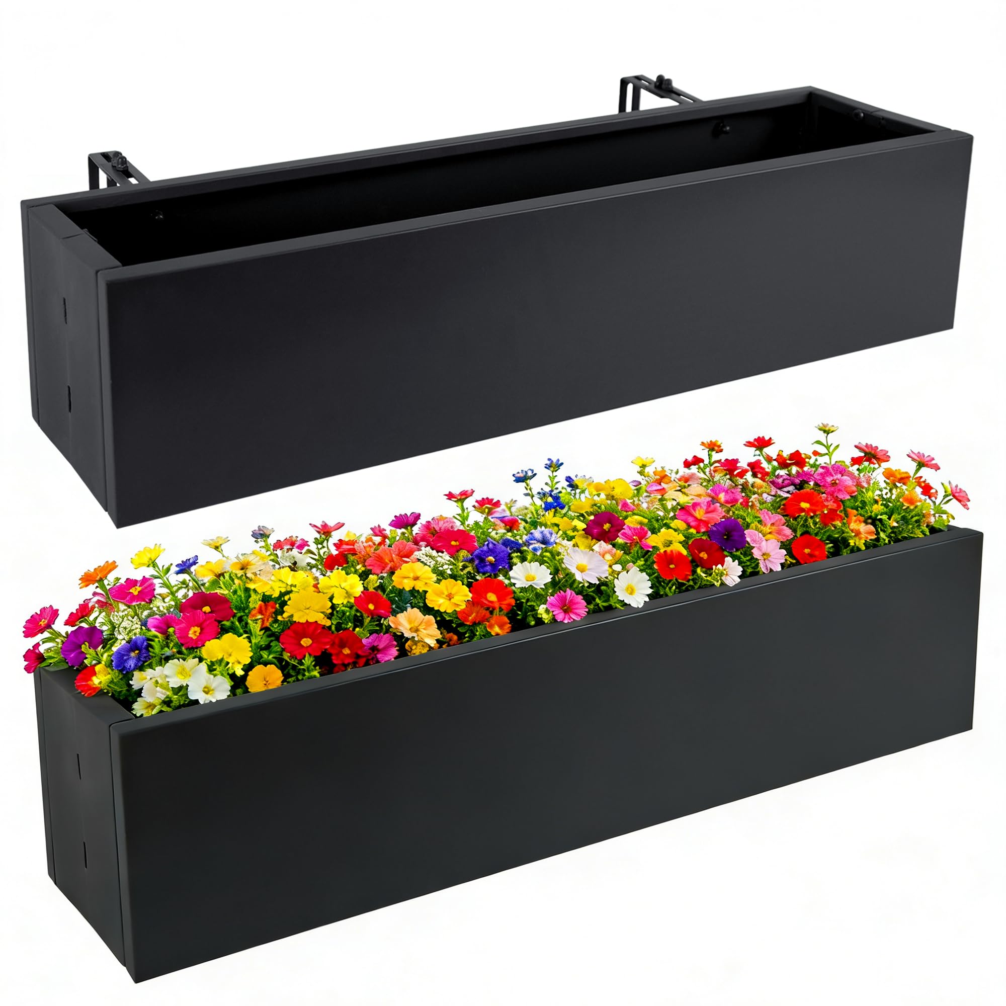 Photo 1 of TISUWING 2 Pack Metal Railing Planter Box, 30 Inch Balcony Planters with Adjustable Brackets, Large Hanging Planters for Outdoor Fence Deck