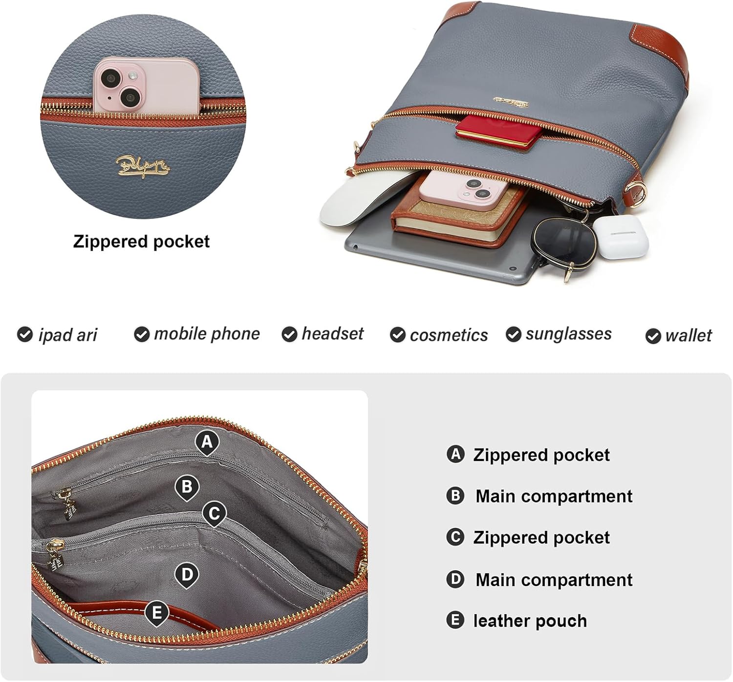 BOYATU Leather Crossbody Bag for Women: Designer Shoulder Purse for Travel - Trendy Genuine Leather Handbag for Everyday