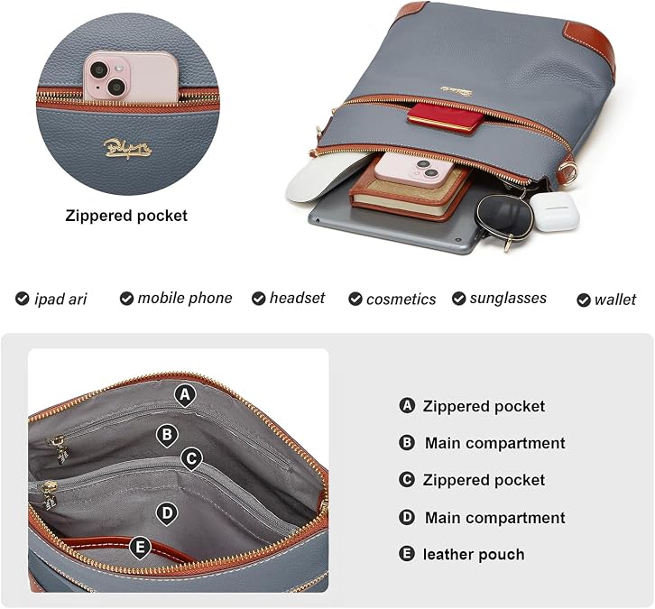 BOYATU Leather Crossbody Bag for Women: Designer Shoulder Purse for Travel - Trendy Genuine Leather Handbag for Everyday