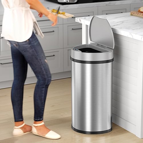 Miniatura 5 de iTouchless 13 galones Bote de basura de apertura extra ancha semi redonda, sin necesidad de tocar.