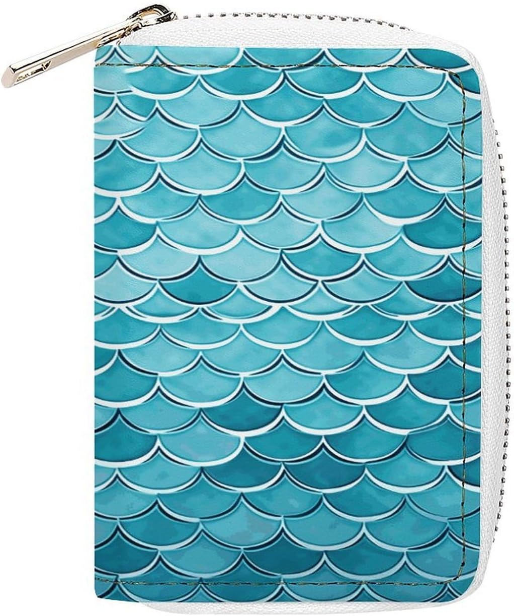 Blue Waves Squama Mermaid Scale Card Holder RFID Blocking,Credit Card Wallet for Women And Men,Card Case Organizer Bag with Zipper