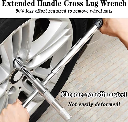 Miniatura 2 de QISF Juego de 7 gatos de automóvil, gato de tijera portátil de 2 toneladas (4409 libras) y llave universal de 23 pulgadas, llave de rueda extendida,