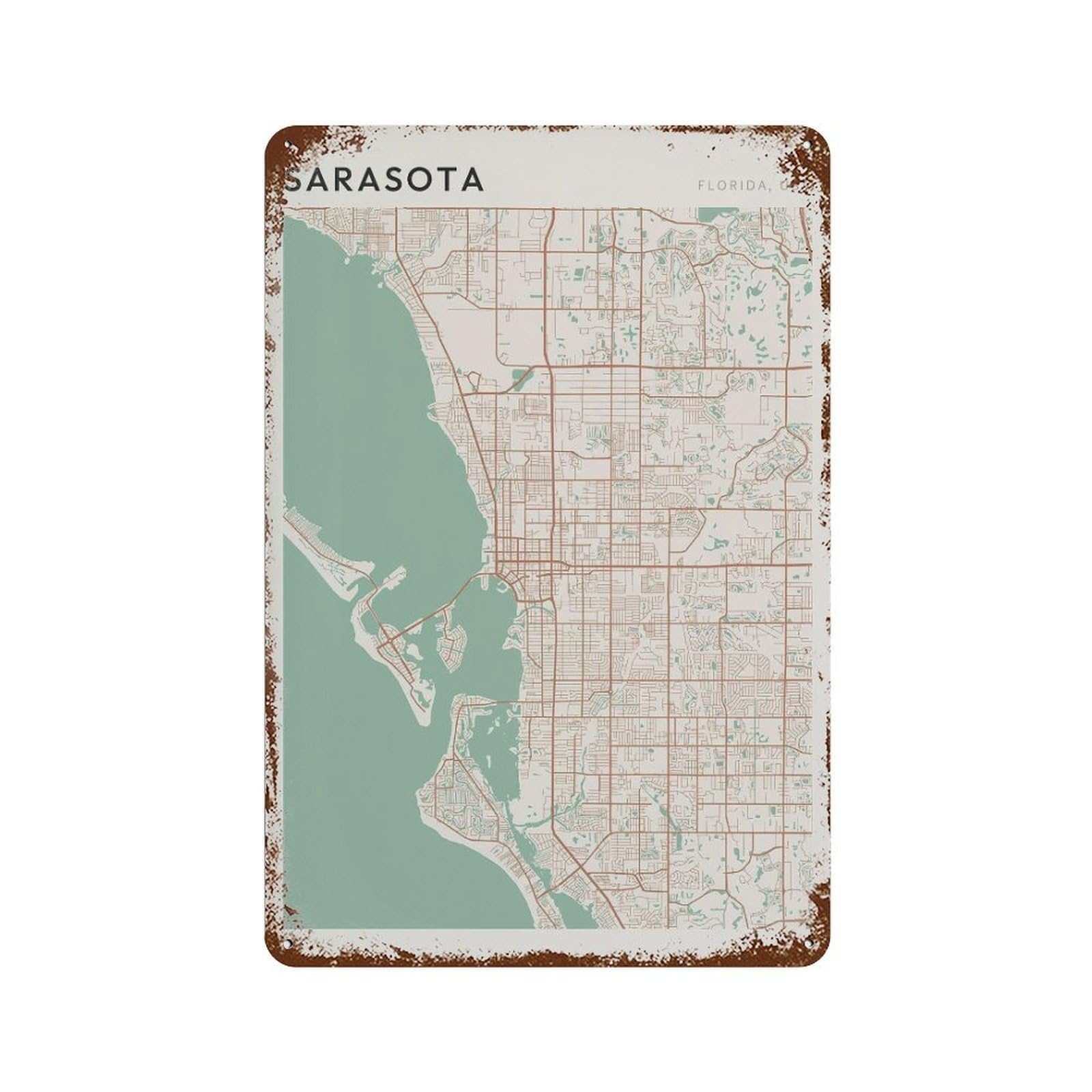 xiaoxiaoshen Sarasota Map City Florida Travel Gift Farmhouse Decor Wall Decor Art Metal Tin Poster Modern Home Decor Art Home Bar Shop Decorations Vintage Sign 30x20cm