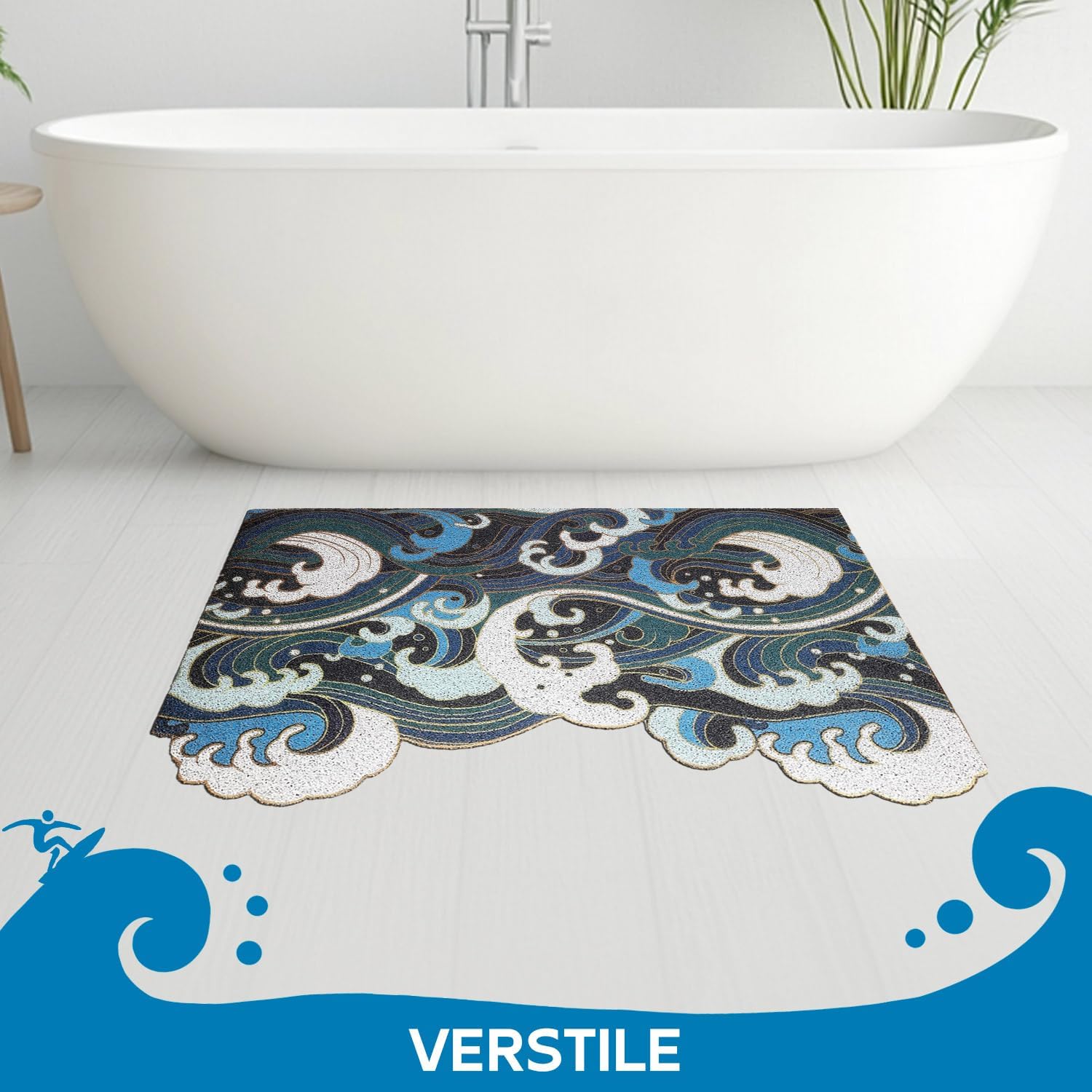 Blue Wave Ocean Mat, Beach Doormat for Entryway, Non-Slip Outdoor Rug, Durable Door Mat with Coastal Design 17.7" x 29.5"