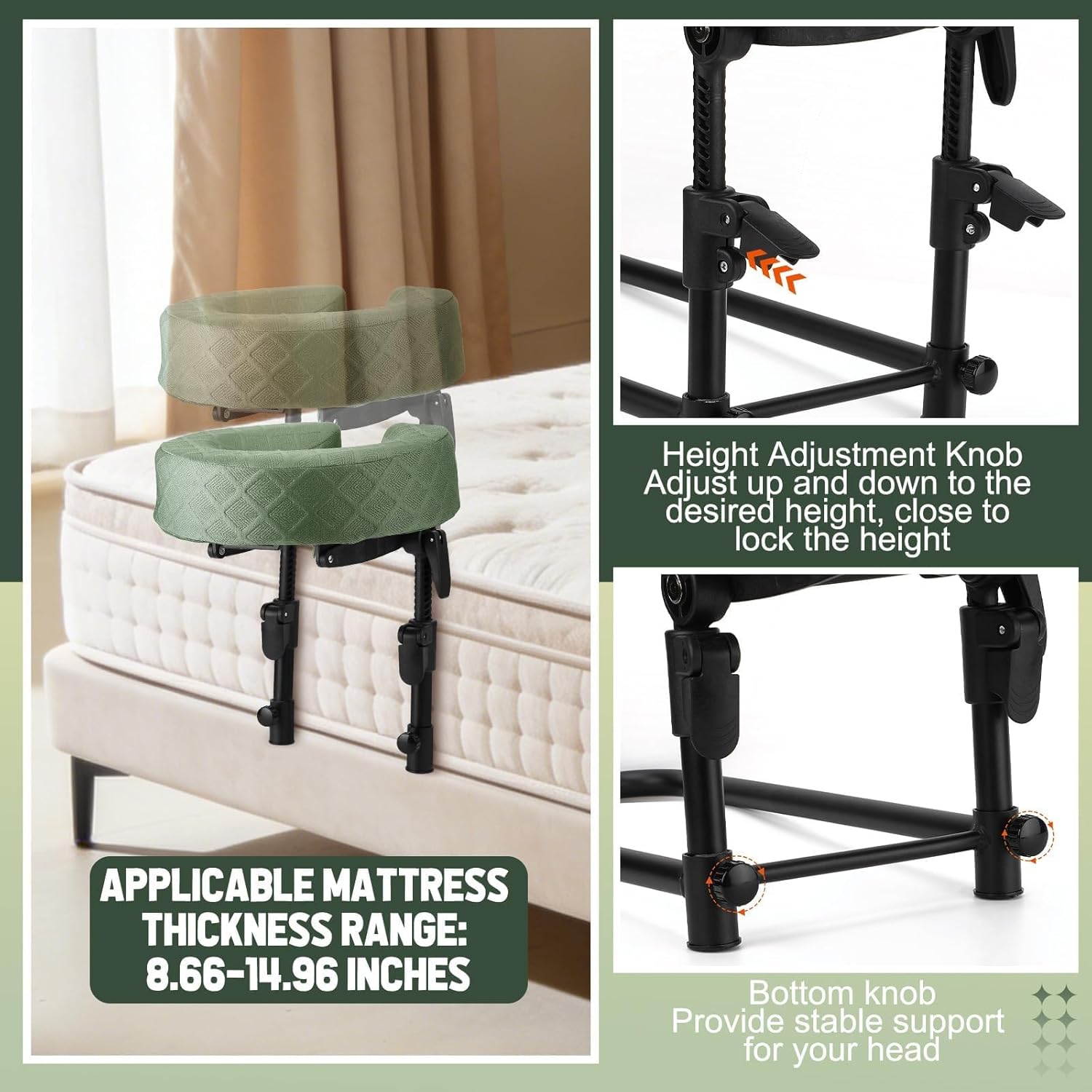 Massage Headrest for Bed with Scalp Massager Storage Bag, Adjustable Home Bed Massage Head Holder for Sleeping Mattress, Massage Face Cradle Face Down Pillow