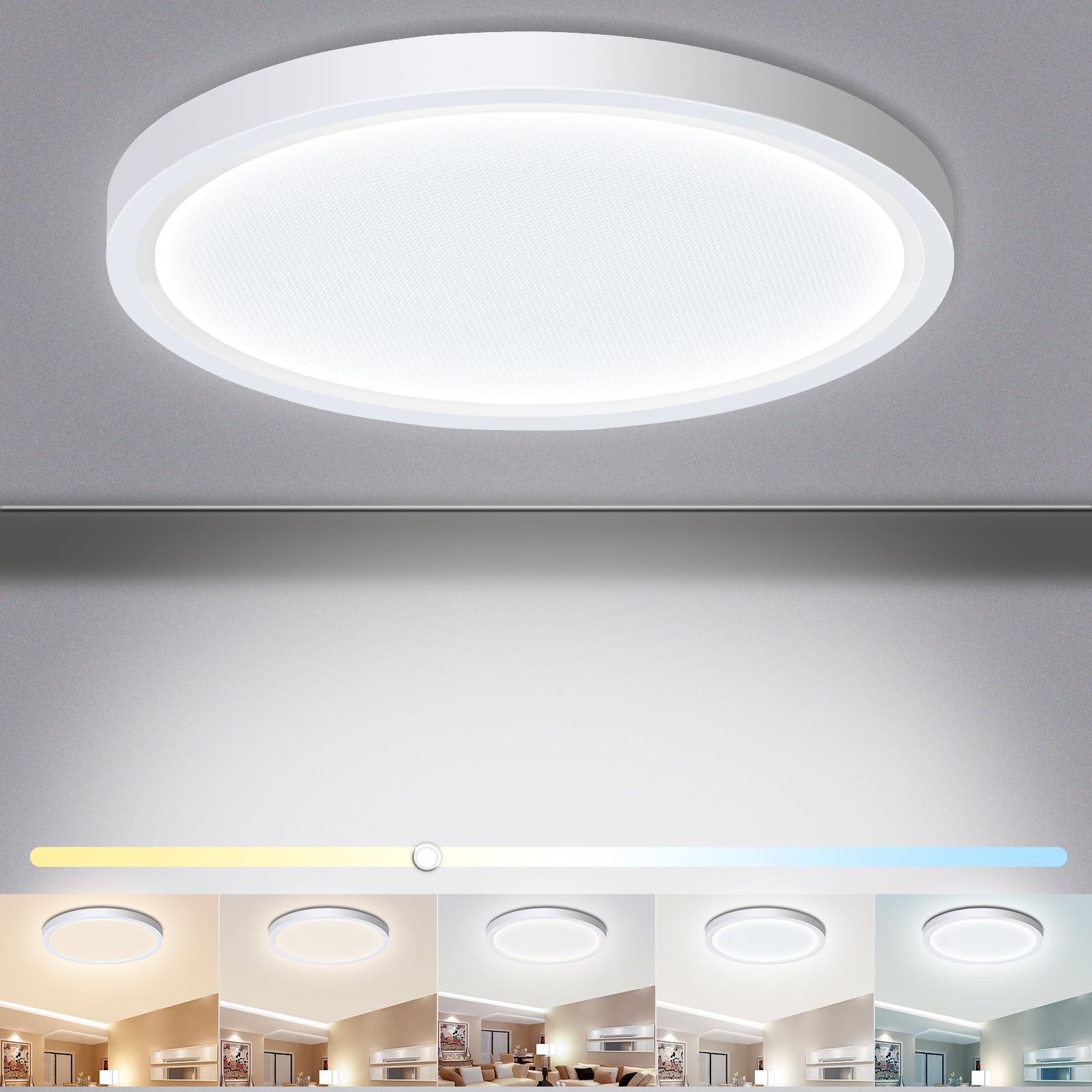 IBESTWIN LED Flush Mount Ceiling Light Fixture, 24W 12Inch 3000K/3500K/4500K/5000K/6500K 5 Color Changeable 2880LM Low Profile Ceiling Light for