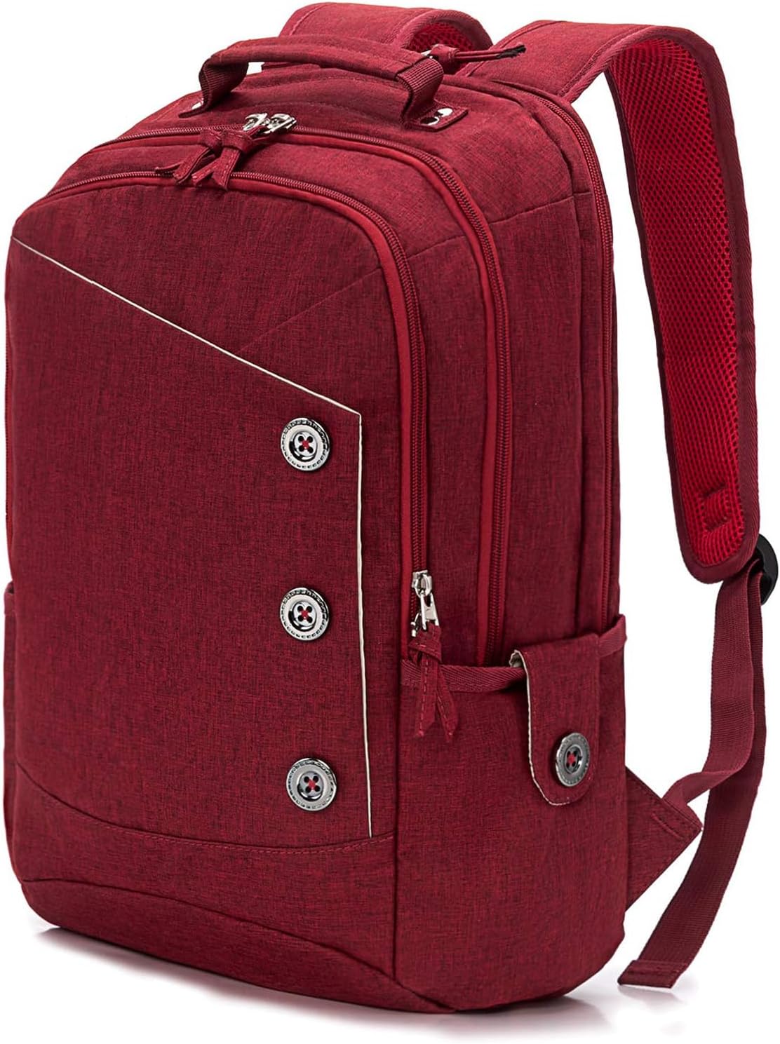 KINGSLONG 15.6 inch Laptop Backpack for Women, Stylish Buttons Decor Daypack Fit 15.6 inch Notebook, Water Resistant Computer Notebook Bag with USB Charging Port for Travel College Work Gifts