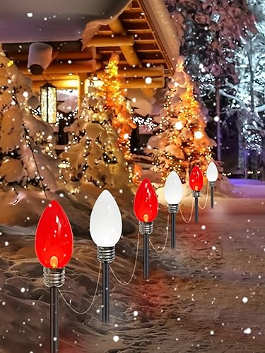 Miniatura 5 de Paquete de 12 decoraciones de Navidad C9 grandes para exteriores, impermeables, luces solares C9 de Navidad al aire libre con 2 modos, luz solar