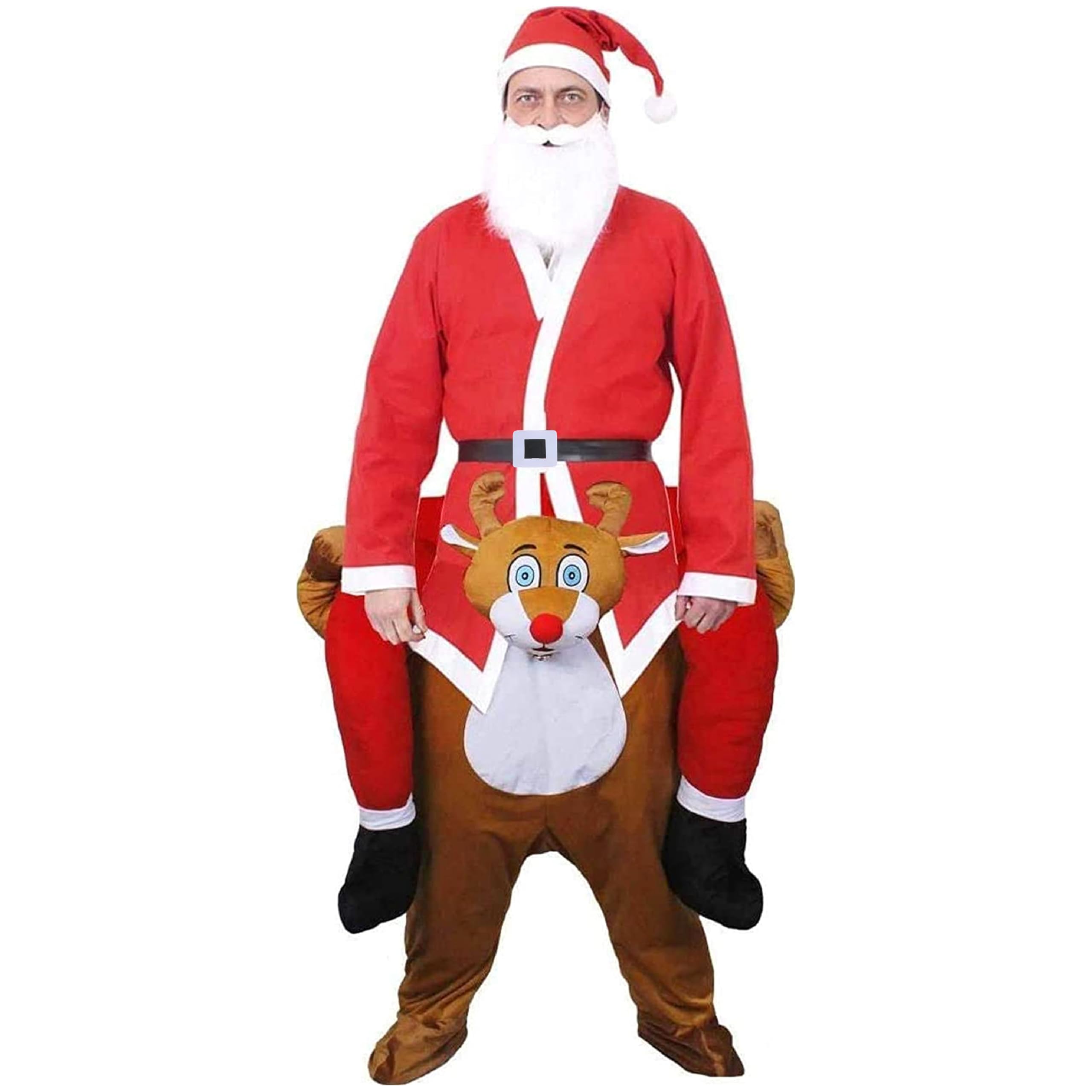 I LOVE FANCY DRESS LTD Reindeer Boże Narodzenie koszt - czerwony nosed reindeer zrób mi koszt z pluszowymi podrobionymi nogami (jeden rozmiar) + czerwony kosz Świętego Mikołaja z pasującą czapką (rozmiar: XL duży)