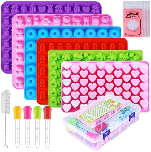 Miniatura 8 de Dos tamaños diferentes de moldes de gomitas de oso, juego de 4 moldes antiadherentes de silicona para chocolate con 2 cuentagotas Verde, azul, rojo,