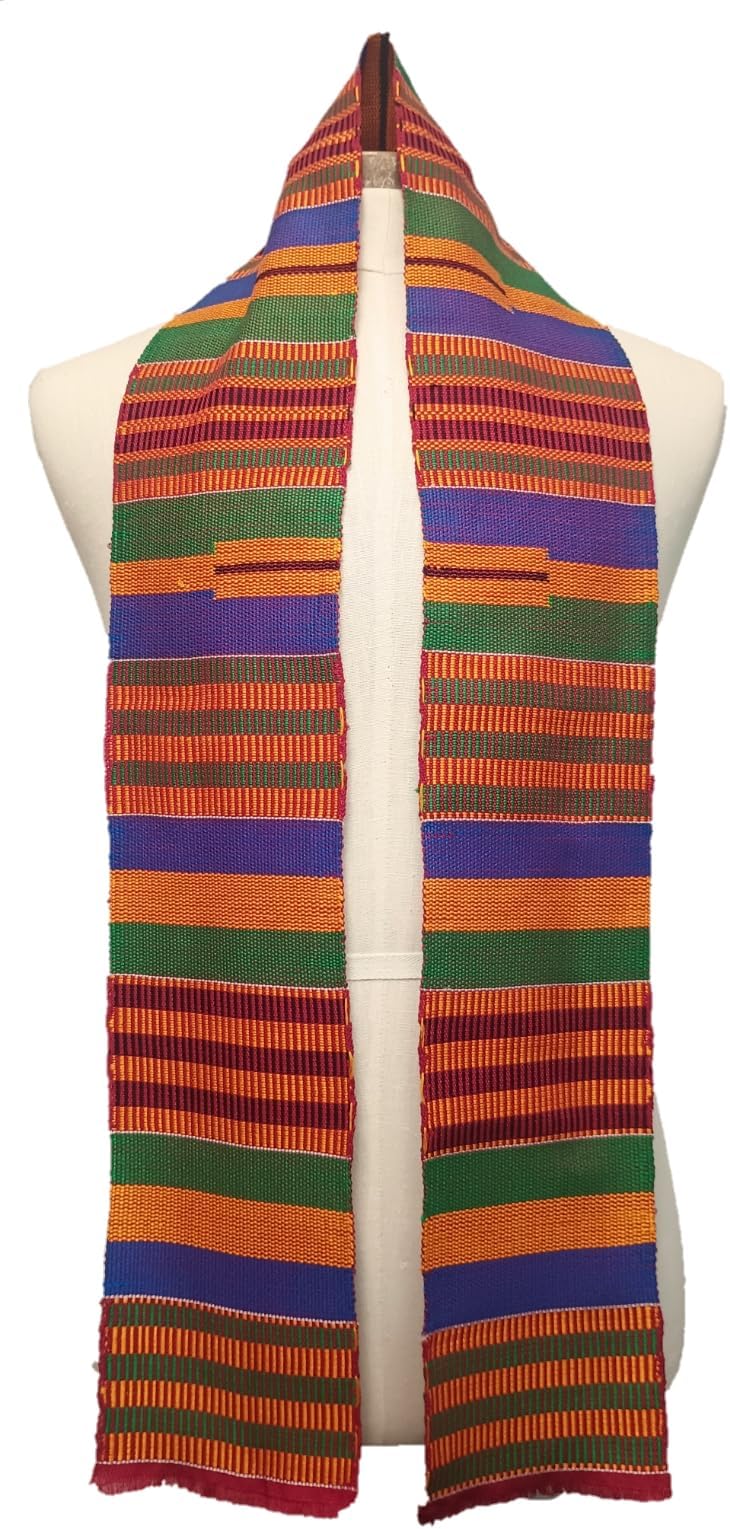 African Kente Cloth Stole Scarf - Traditional Multicolor - Graduation and Ceremonial Kente Stole