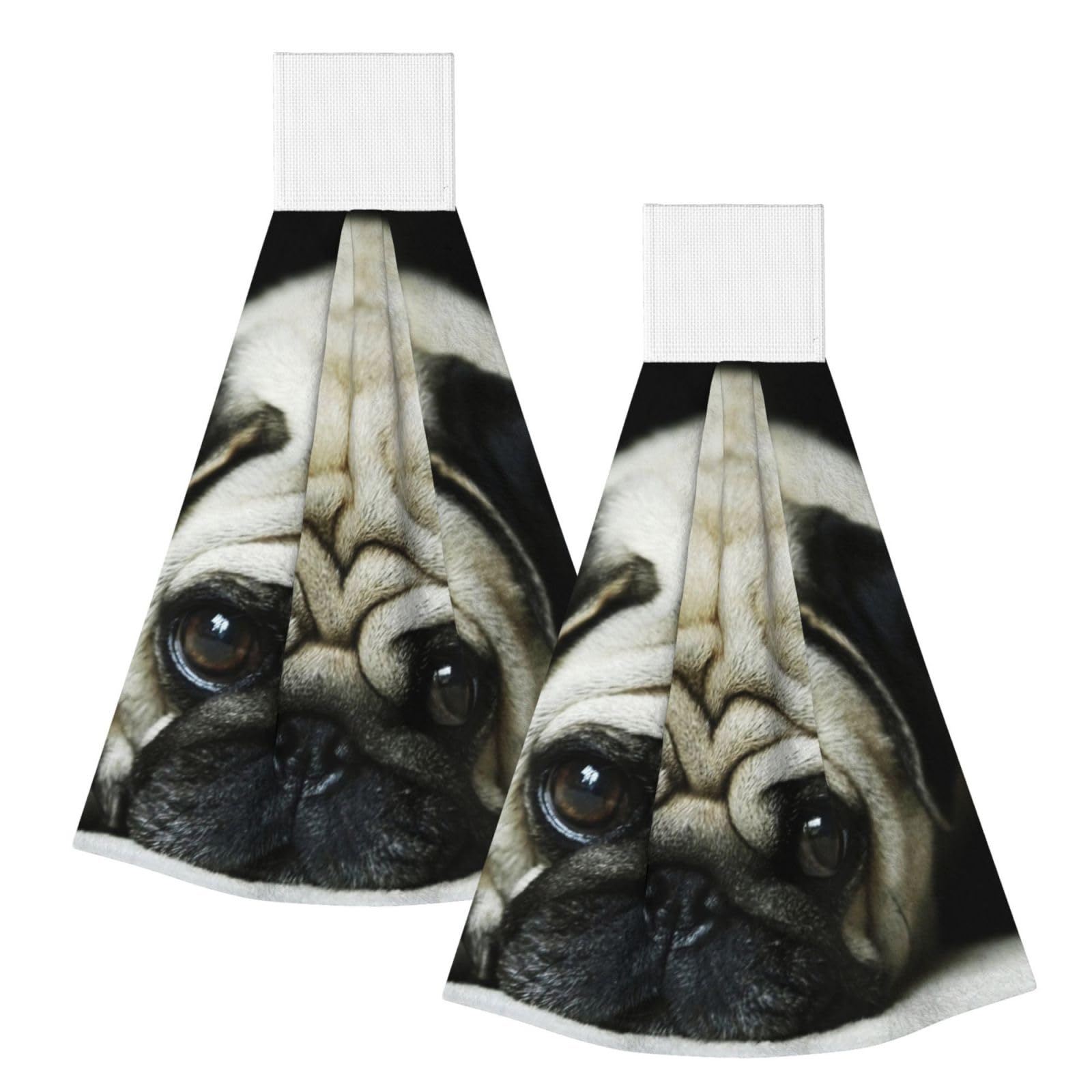 DOPKLNA Pug Dog, 2 Pcs Hanging Coral Fiber Hand Towels for Bathroom, Absorbent Kitchen Towels