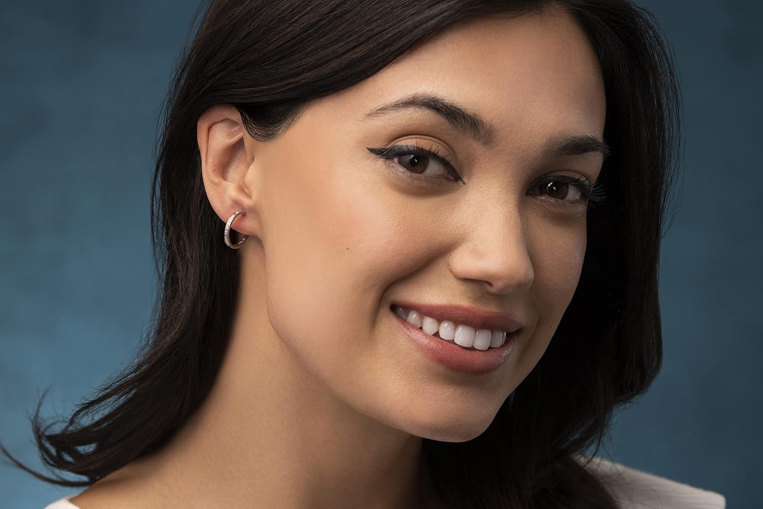 NATALIA DRAKE Small Open C Diamond Accent Hoop Earrings for Women in 925 Sterling Silver