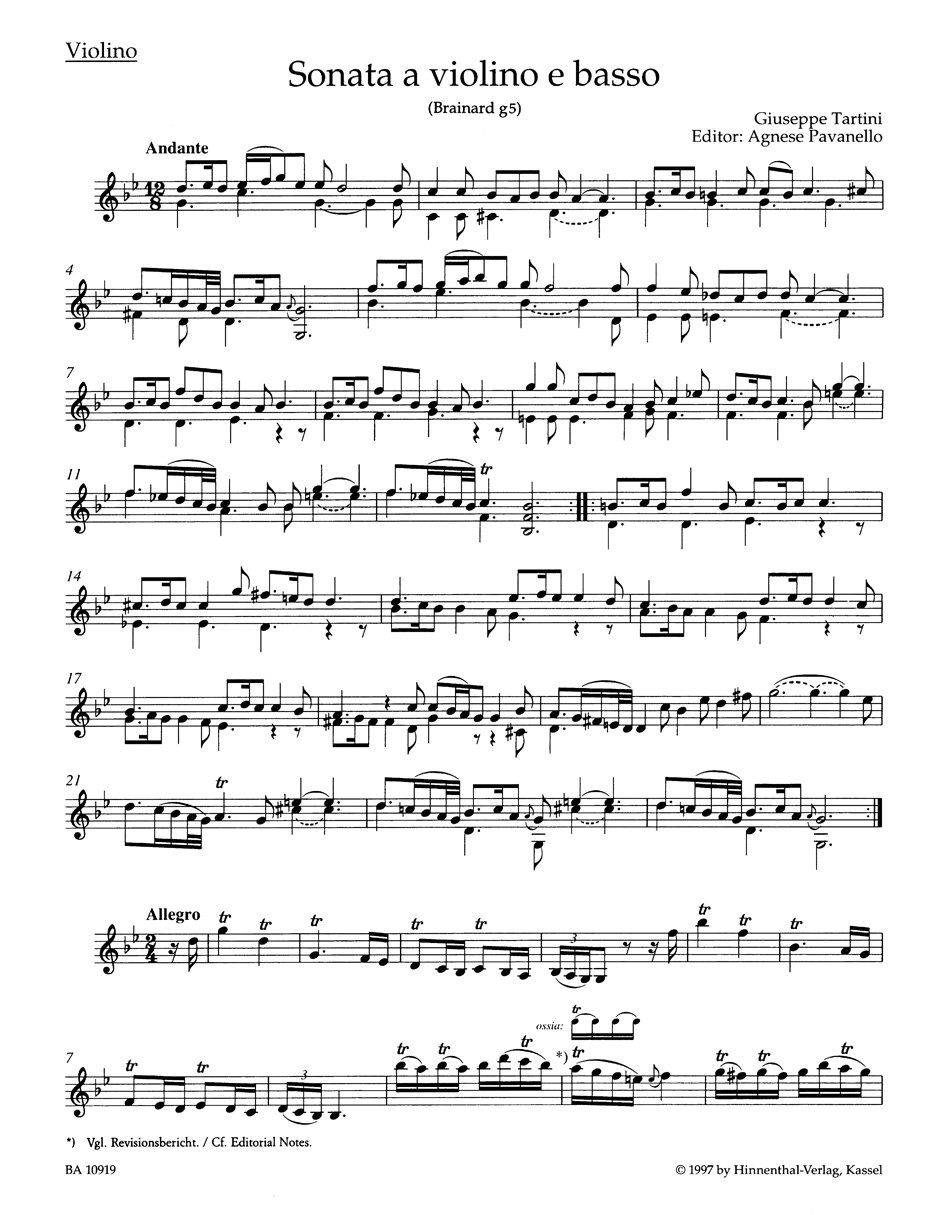 Sonata for Violin and Basso continuo in G minor Devil's Trill - Image 3