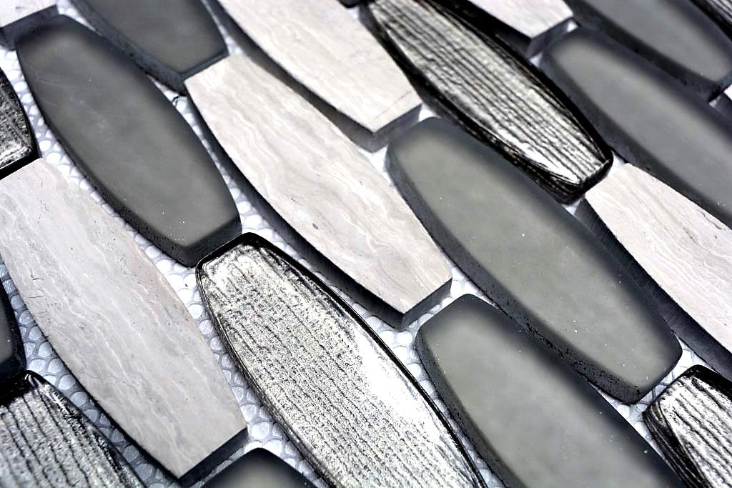 Mosaik Carrelage en céramique gris en forme de bateau pour salle de bain ou salle de bain - 10 tapis de mosaïque