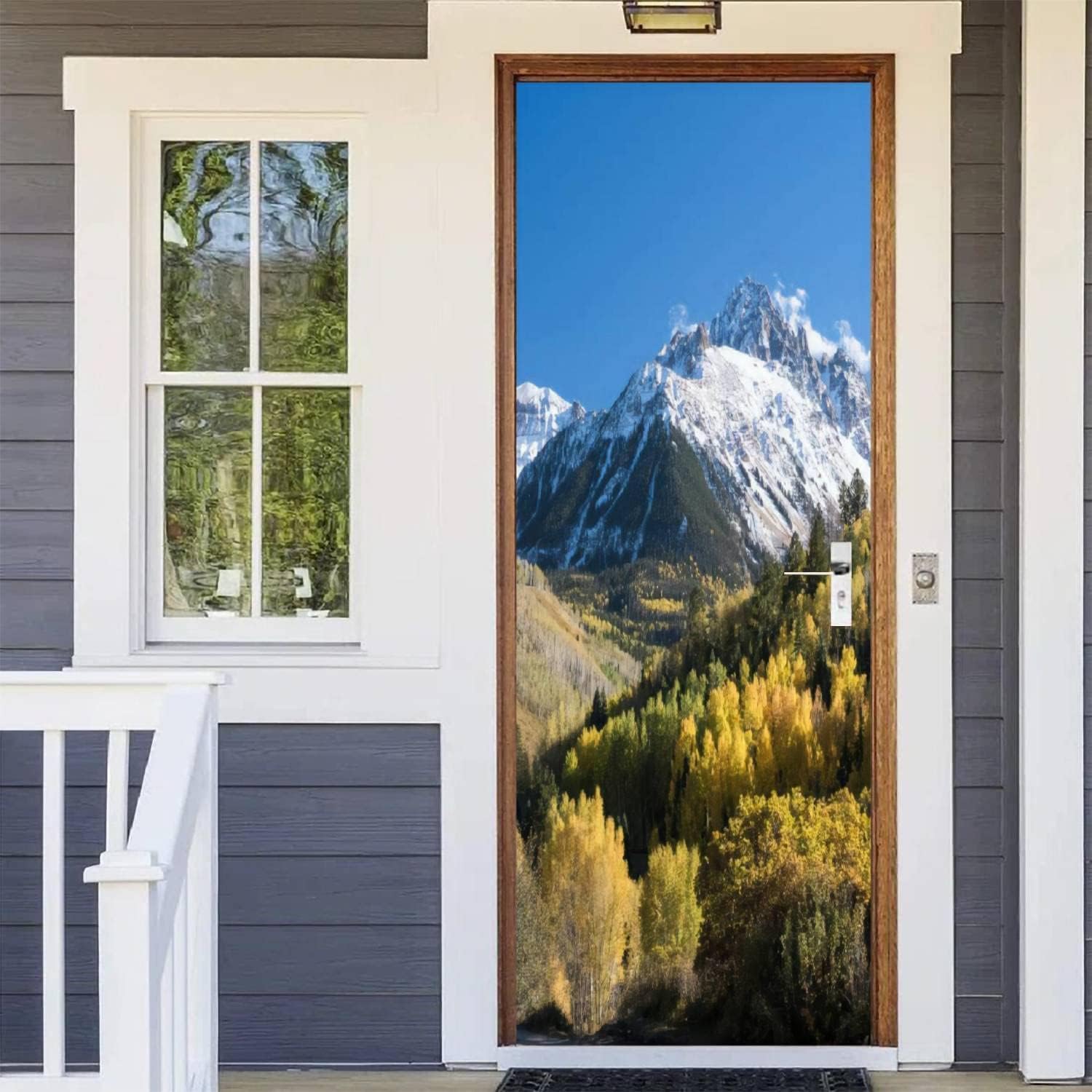 Fykjgs Modern Snowy Mountains Door Stickers for Interior Doors Woodland 3D Door Decals Art Sticker Self Adhesive Door Murals for Bedrooms Living Room Bathroom Home Decor G551?90x210 cm?