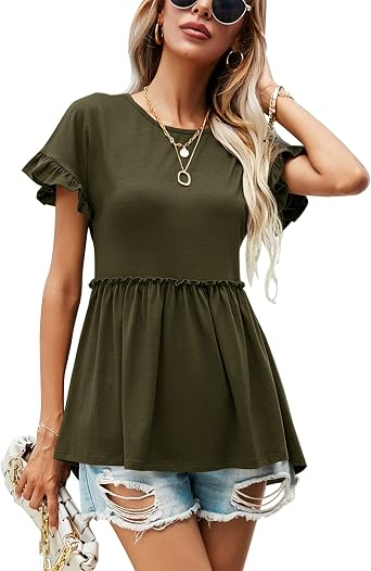 Amazon.com: KTILG Blusa casual de manga corta para mujer, estilo peplum,  con volantes, para verano, con cintura imperia, con volantes : Ropa,  Zapatos y Joyería